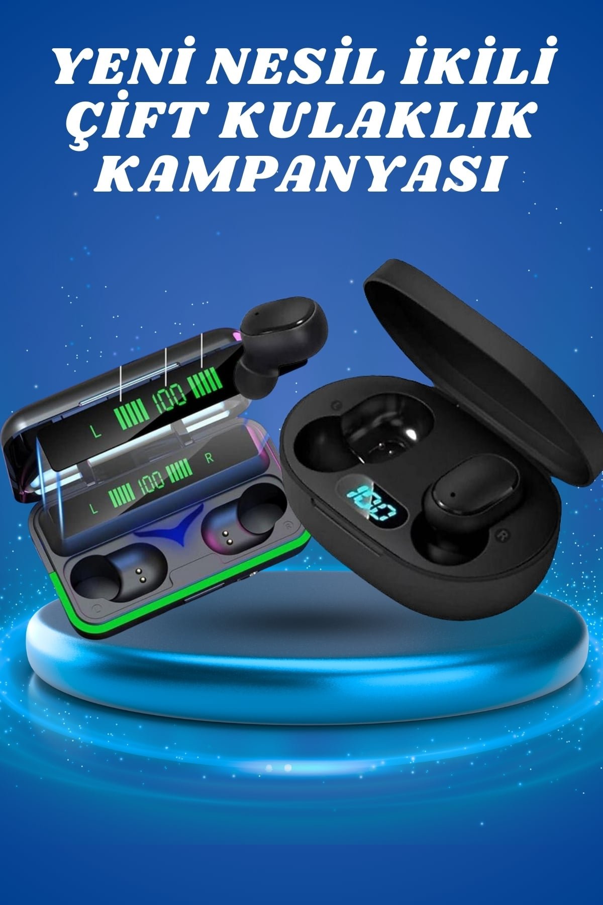 İkili Bluetooth Kulaklık Dijital Göstergeli Uzun Pil Ömrü Yüksek Ses Kaliteli