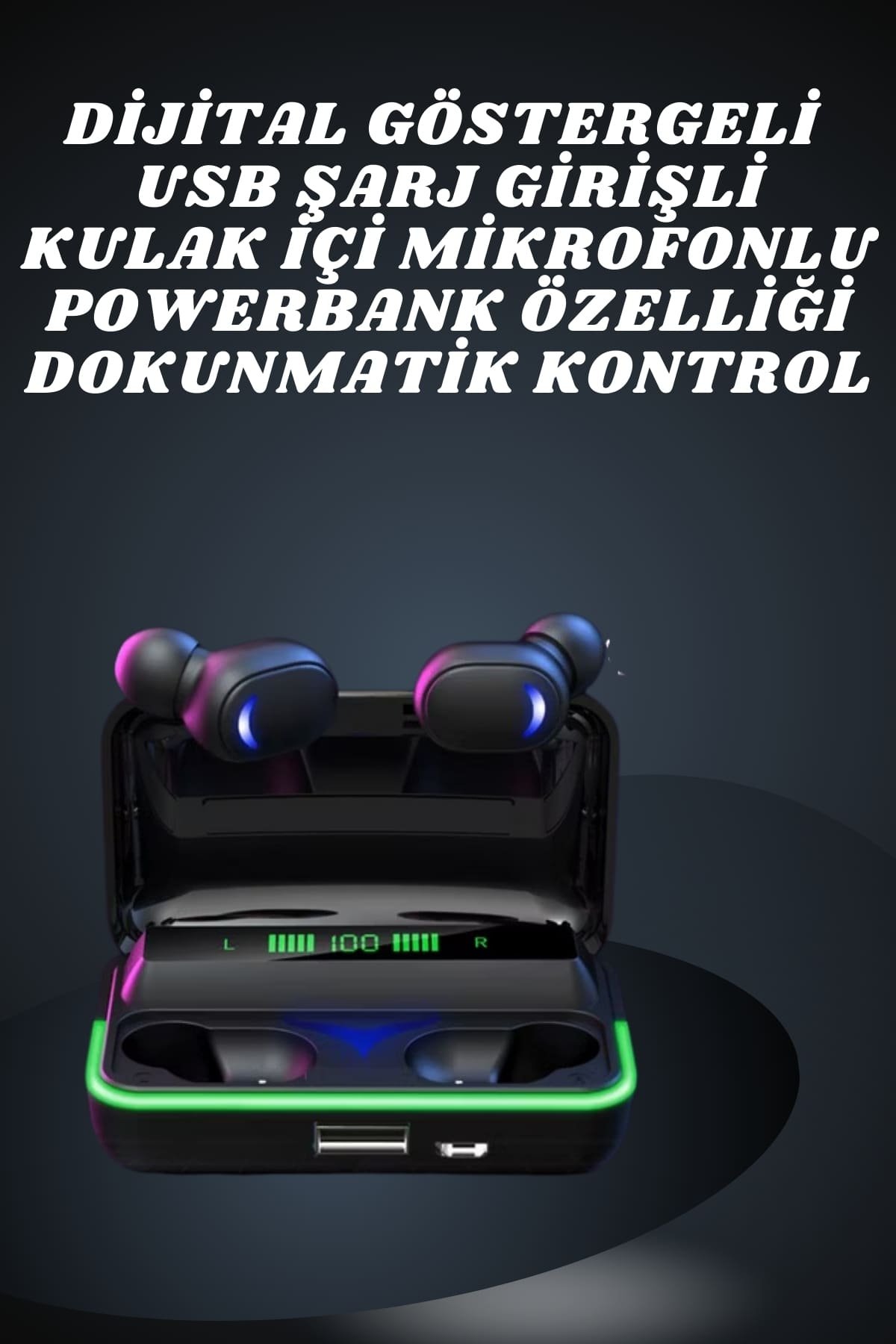 İkili Bluetooth Kulaklık Dijital Göstergeli Uzun Pil Ömrü Yüksek Ses Kaliteli - Görsel 3