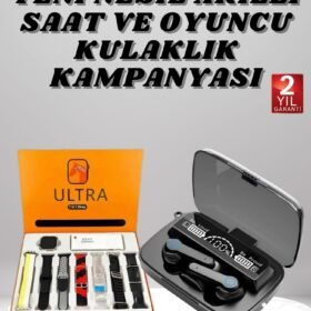 Dijital Göstergeli Powerbank Kulaklık ve 7 Kordonlu Yeni Nesil Akıllı Saat Amoled Ekran