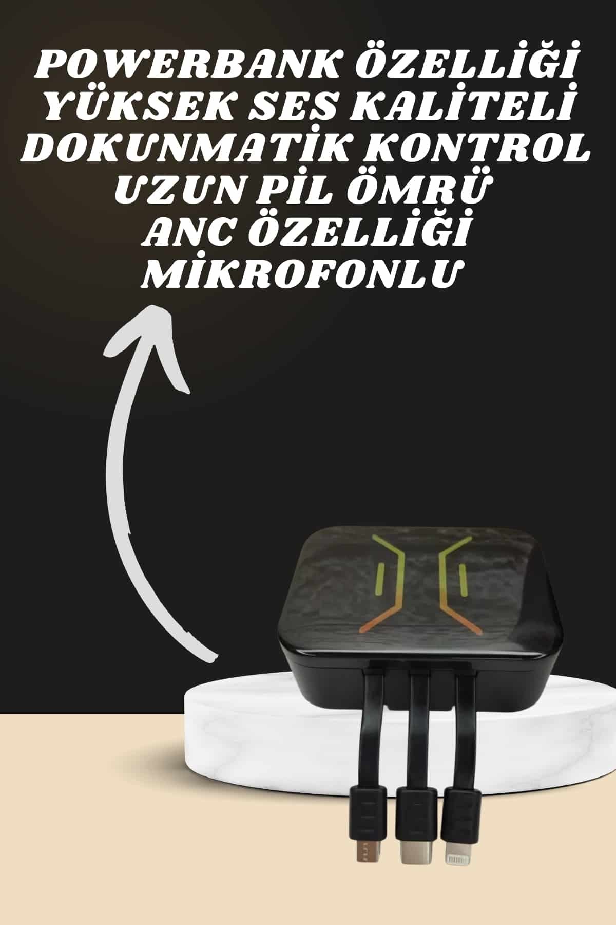 Powerbank Kulaklık ve 7 Kordonlu Akıllı Saat Çoklu Şarj Girişi Bluetooth Bağlantılı - Görsel 2