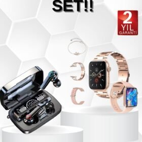 Dijital Göstergeli Powerbank Bluetooth Kulaklık ve Yeni Nesil Amoled Ekran Akıllı Saat