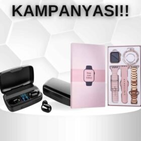 Wireless Şarjlı Pembe Akıllı Saat ve Kablosuz Bluetooth Kulaklık Dokunmatik Kontrol