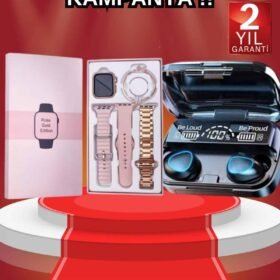 Aksesuar Hediyeli Akıllı Saat ve Dijital Göstergeli Powerbankli Bluetooth Kulaklık