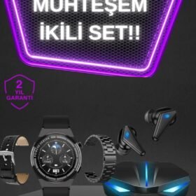 Kablosuz Bluetooth Bağlantılı Kulaklık ve Dokunmatik Ekran Akıllı Saat Arama Cevaplama