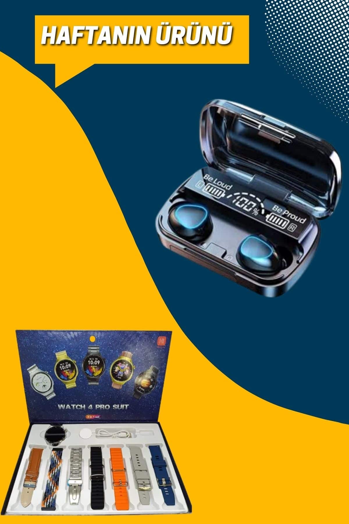 Ucuz Kaliteli Yeni Nesil 7 Kordonlu Akıllı Saat ve Kablosuz Bluetooth Kulaklık ANC Özelliği - Görsel 3