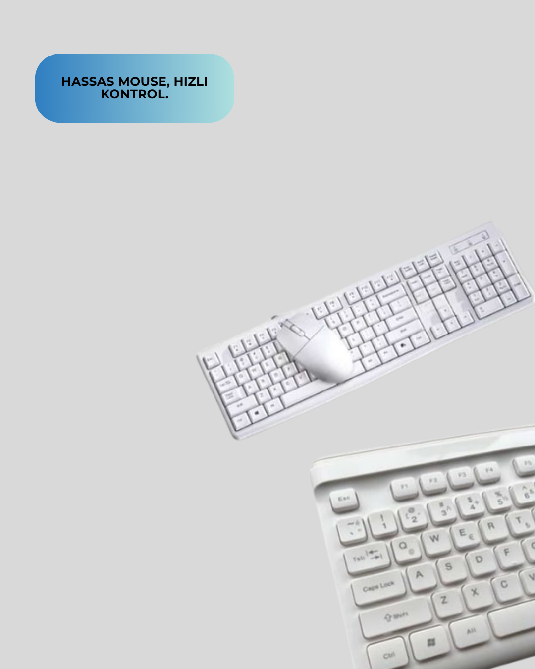 Beyaz Kablosuz Klavye Fare Seti Kablosuz Fare USB Alıcı PC Uyumlu - Görsel 3