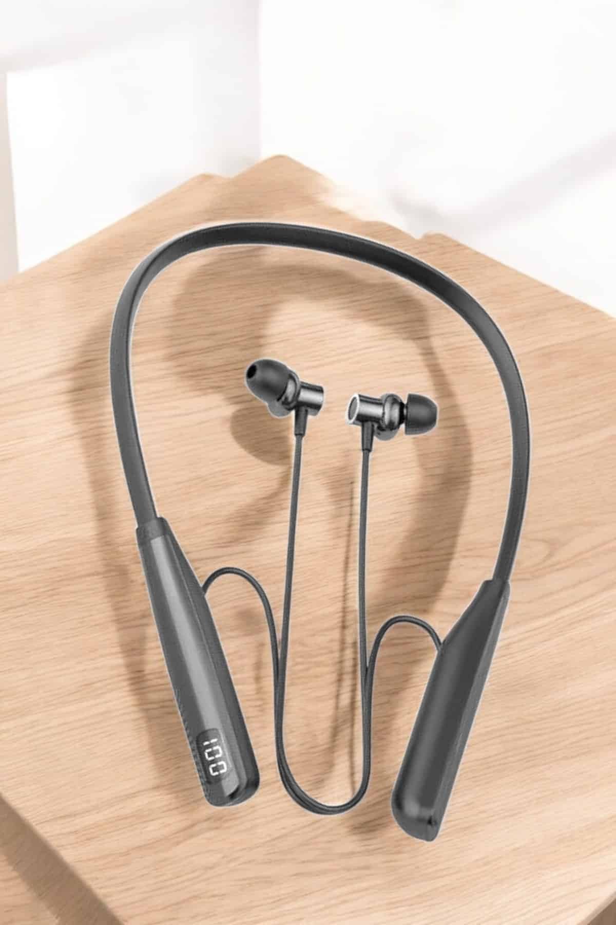 Boyun Askılı Bluetooth Kulaklık Uzun Şarj Süreli Dijital Göstergeli Kablolu - Görsel 2