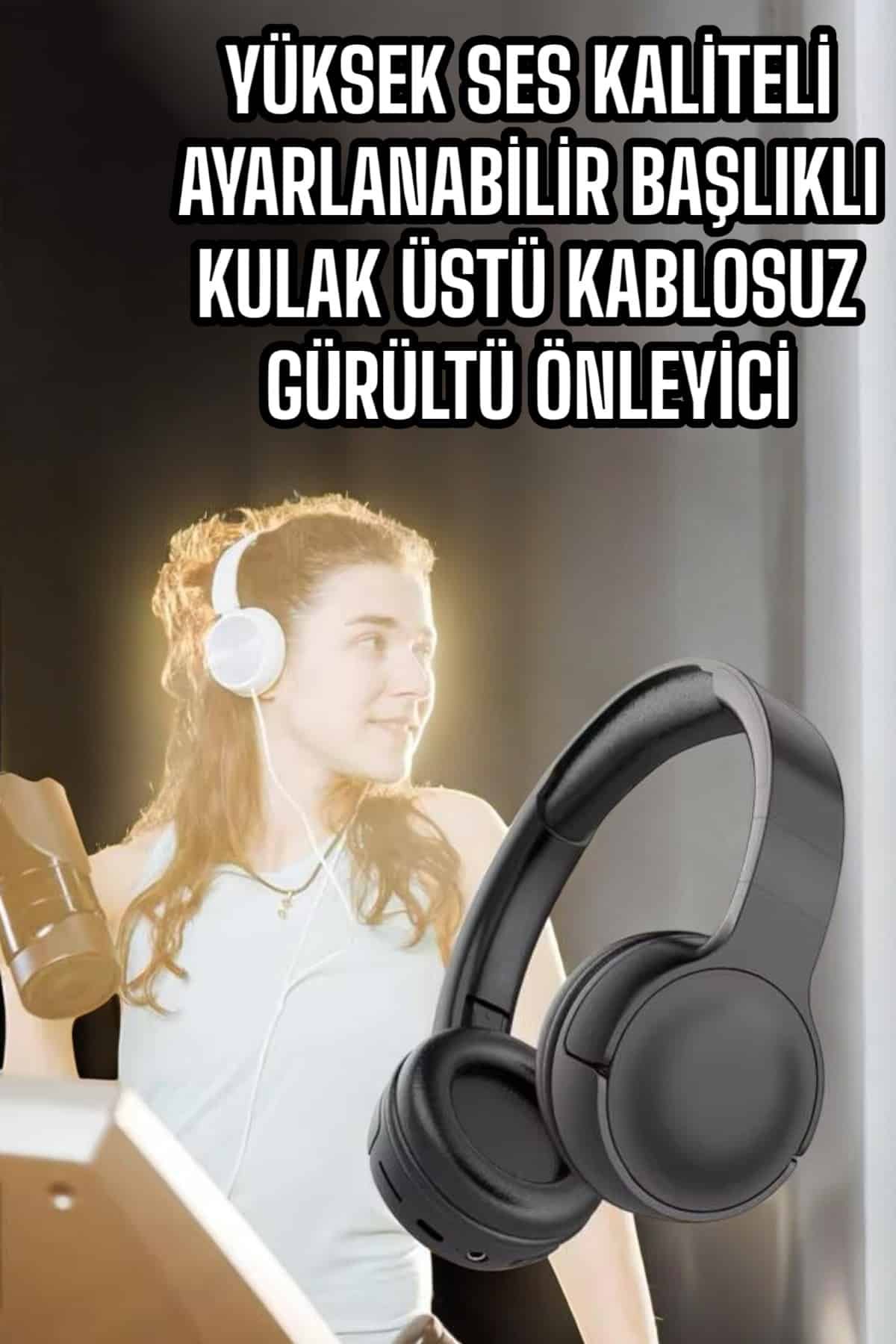 Kulak Üstü Kablosuz Bluetooth Kulaklık Gürültü Önleyici Uzun Şarj Süreli - Görsel 2
