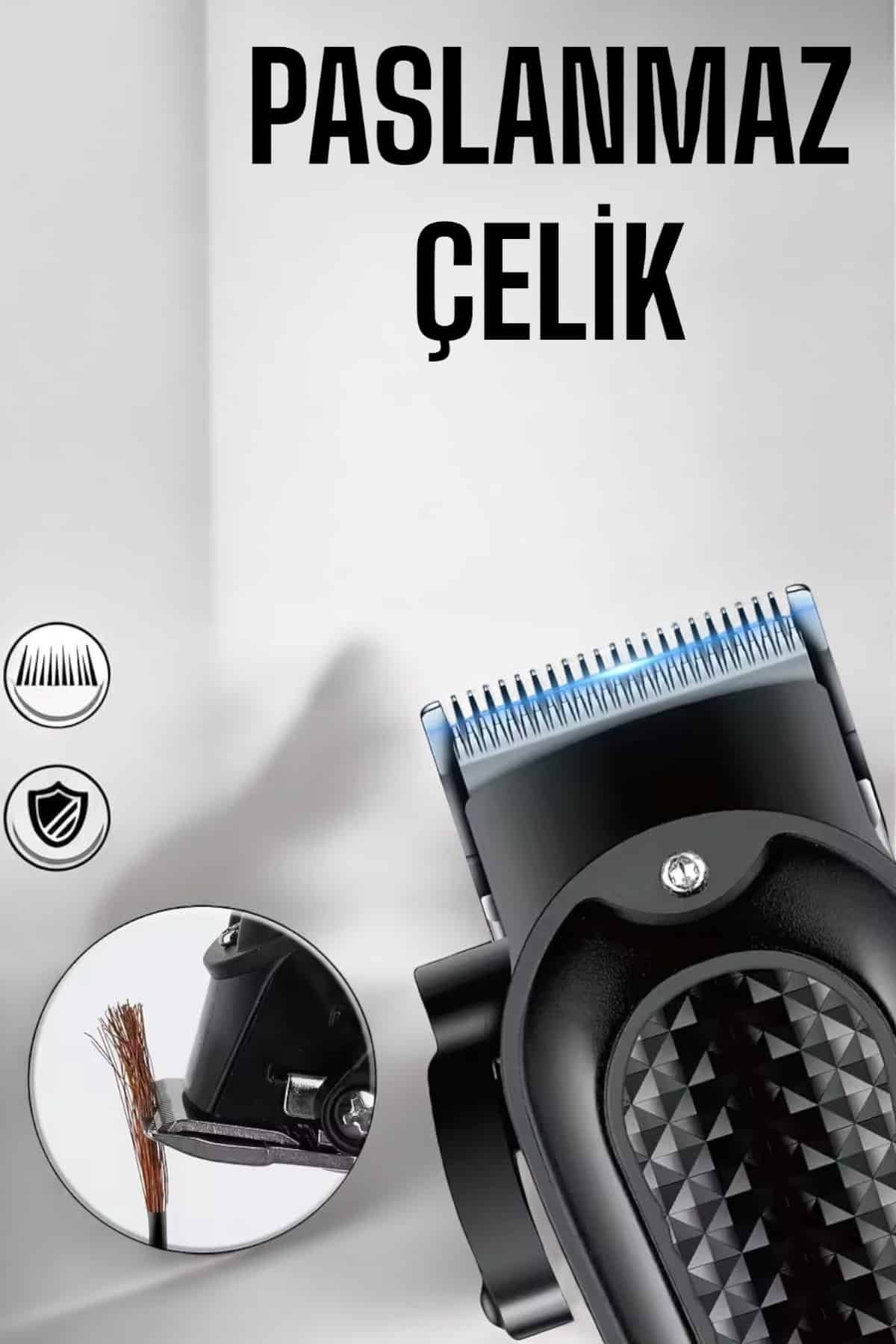 Suya Dayanıklı Tıraş Makinesi Keskin Bıçaklı Dijital Göstergeli Şarjlı - Görsel 4