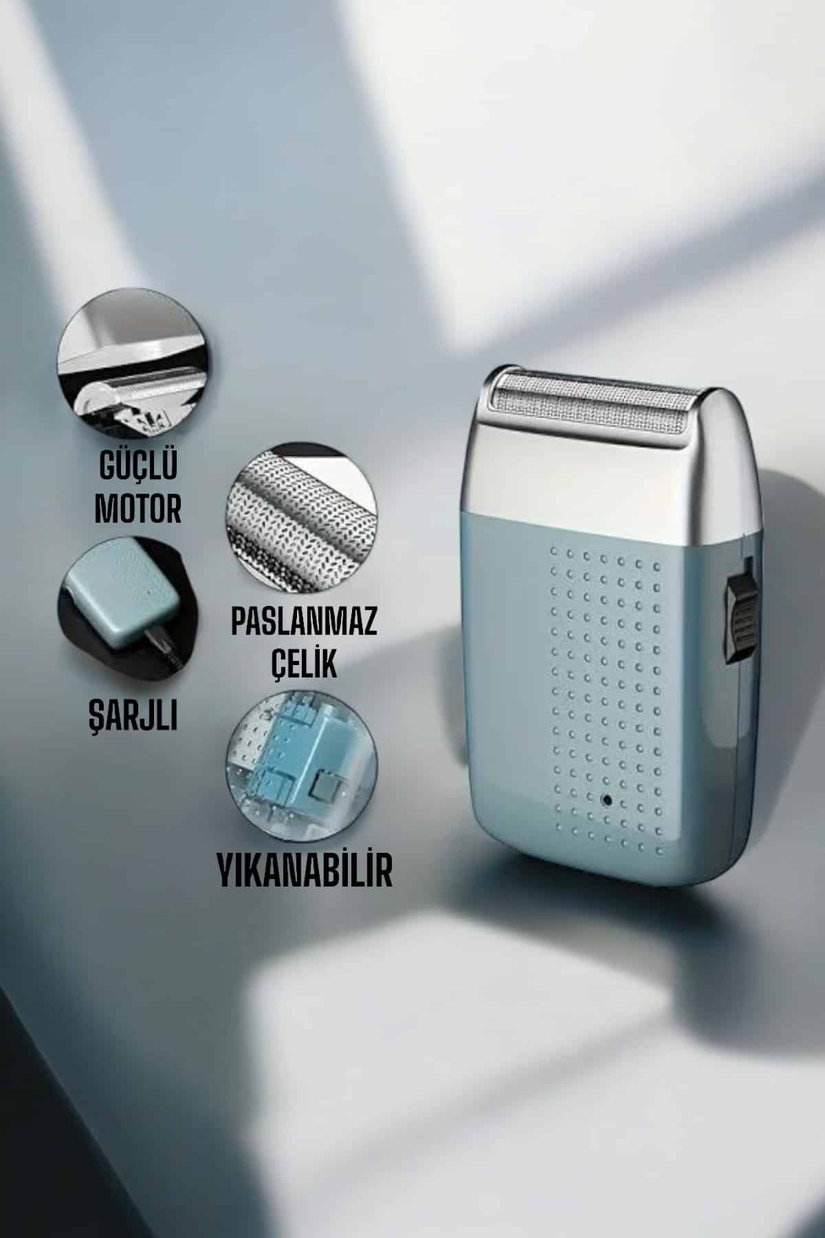 tıraş makinesi Sinek Kaydı Paslanmaz Çelik Taşınabilir Şarjlı - Görsel 3