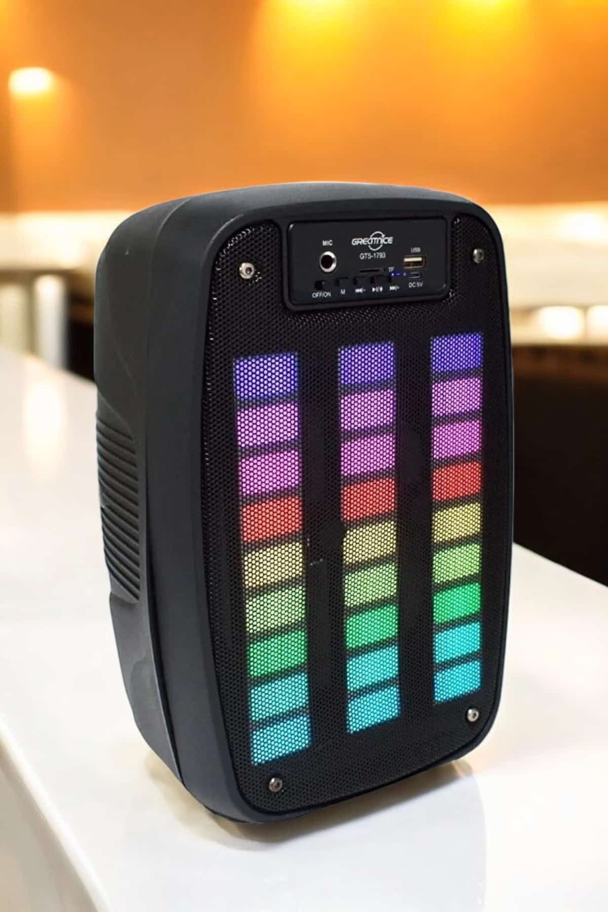 Kablosuz Bluetooth Hoparlör Taşınabilir 6.5 inç LED Işık Kareoke - Görsel 4