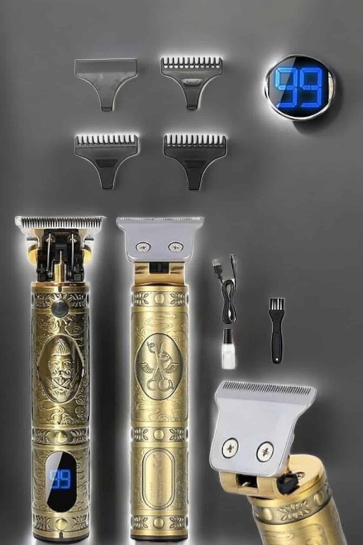 Tıraş Makinesi Şarjlı Profesyonel Saç Kesme Makinesi Gold Çizik Tıraş - Görsel 4
