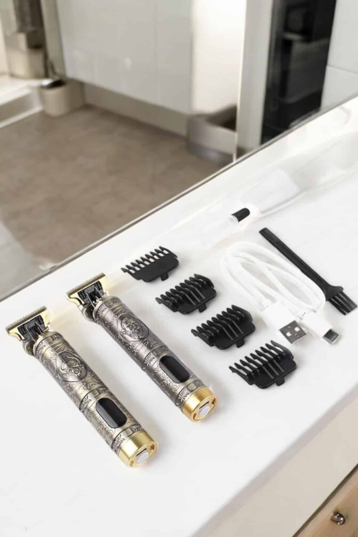 Tıraş Makinesi Şarjlı Profesyonel Saç Kesme Makinesi Gold Çizik Tıraş - Görsel 5