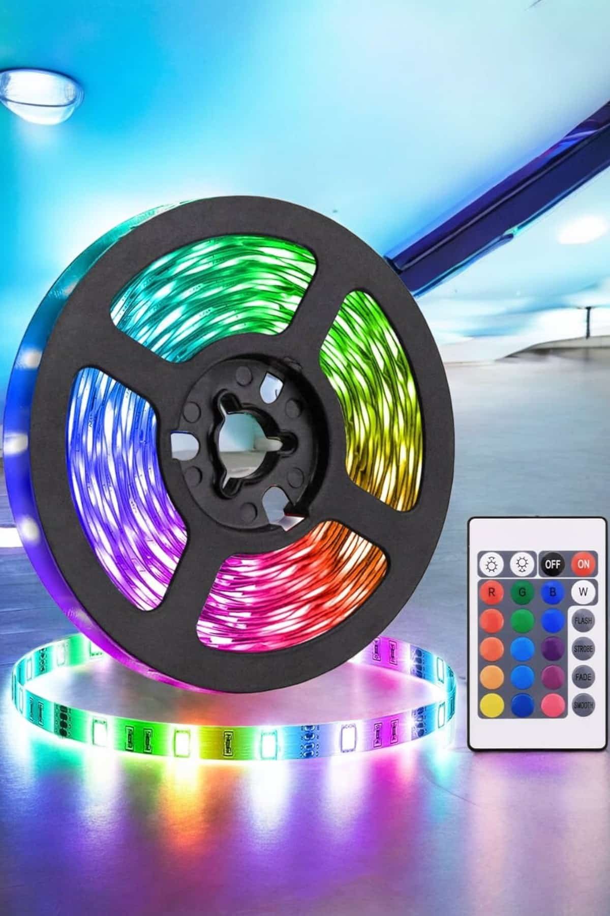 5 Metre Şerit Led RGB Işıklı Kumandalı Güç Adaptörü Her Ortama Uygun - Görsel 2