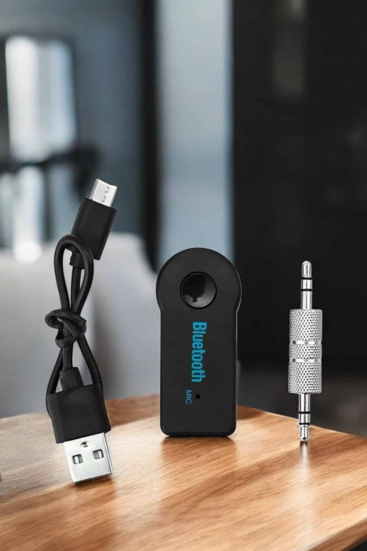 Kablosuz Bluetooth Aux Araç Kiti Siyah Hafıza Kartlı - Görsel 2