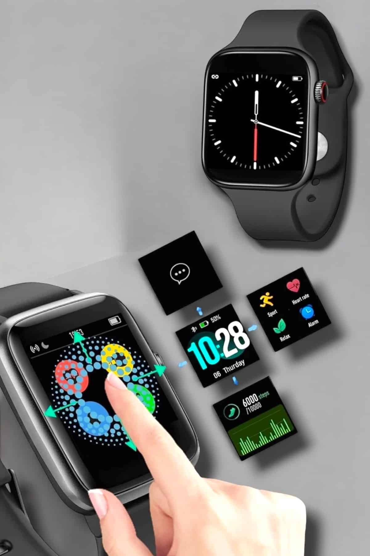 Akıllı Saat Adım Sayar Kalp Atışı İzleme Dokunmatik Bluetooth Bağlantılı - Görsel 4