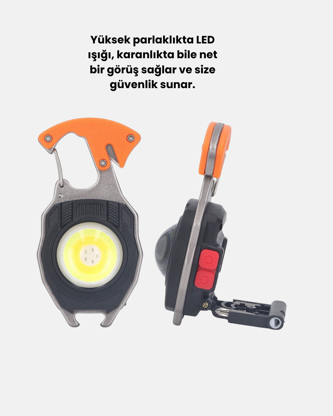 Mini LED Anahtarlık Fener – Şişe Açacağı Tornavida Düdük ve USB Şarj Özellikli - Görsel 5