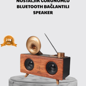Nostaljik Gramofon Bluetooth Hoparlör – FM Radyo + USB + SD Kart Destekli
