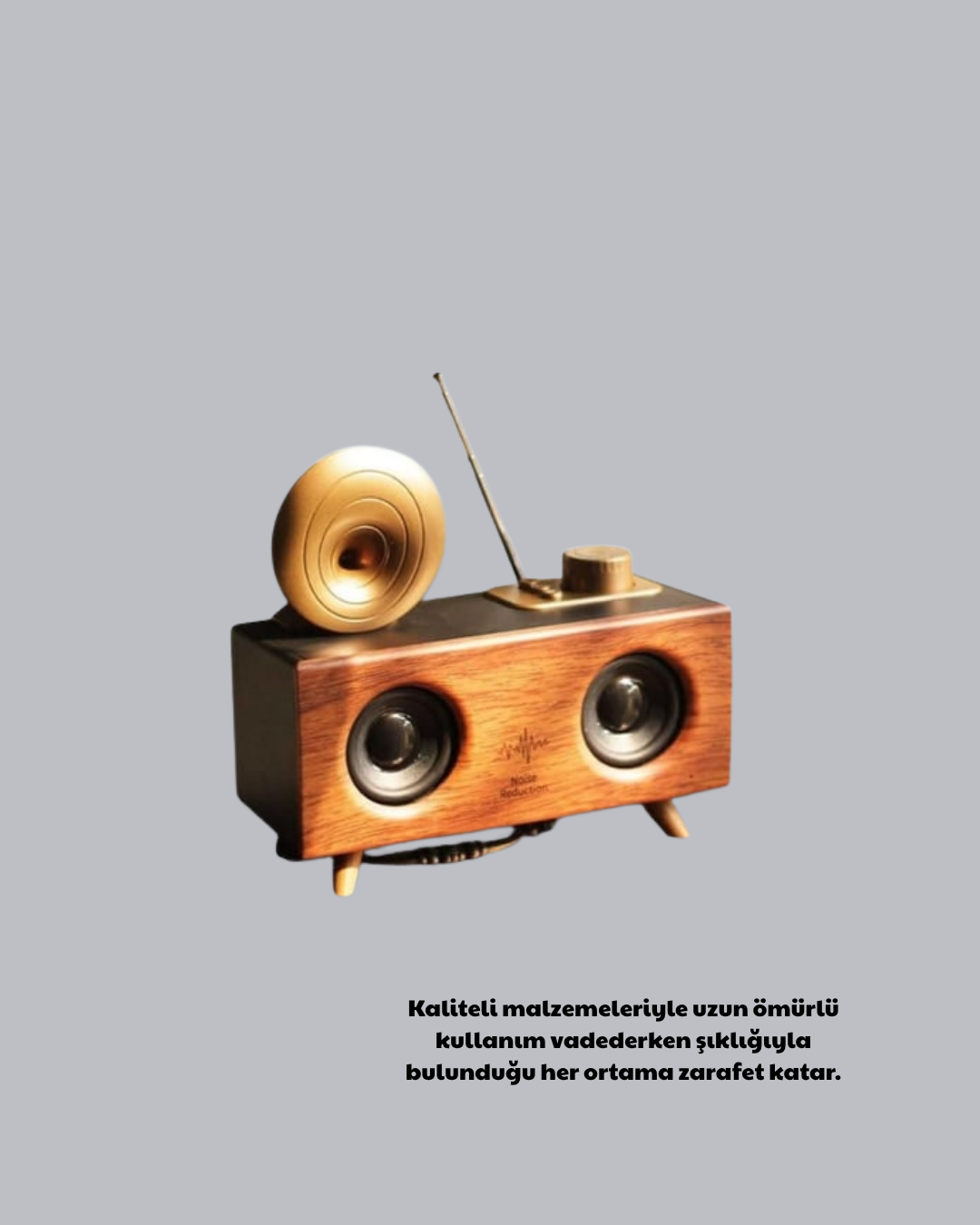 Çift Hoparlörlü Bluetooth Gramofon Speaker – FM Radyo USB SD Kart ve AUX Girişli - Görsel 3