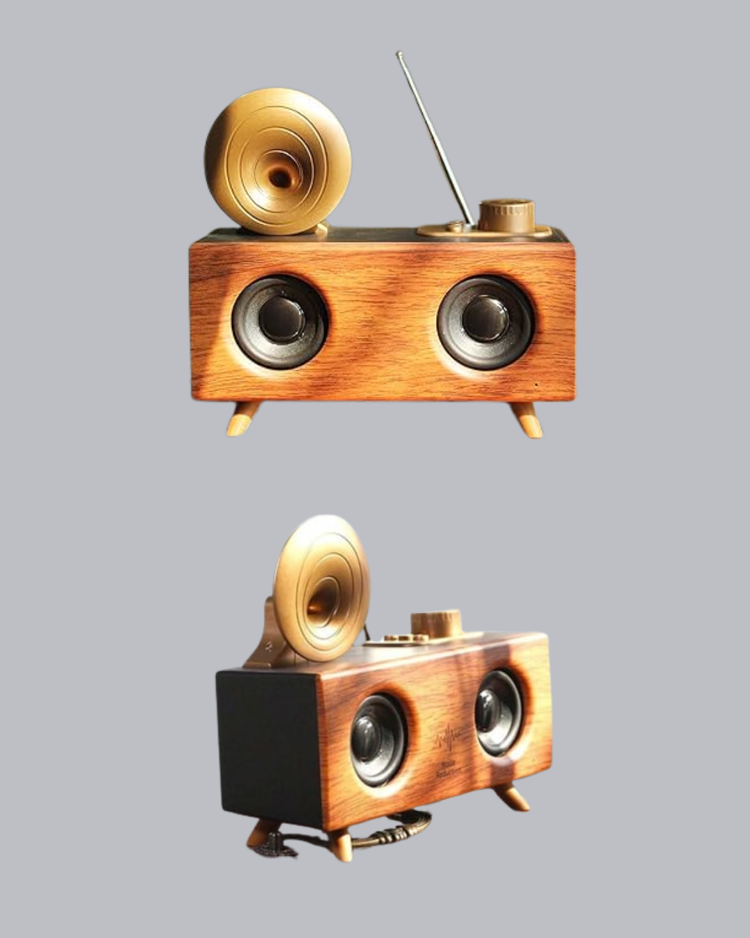 Çift Hoparlörlü Bluetooth Gramofon Speaker – FM Radyo USB SD Kart ve AUX Girişli - Görsel 5