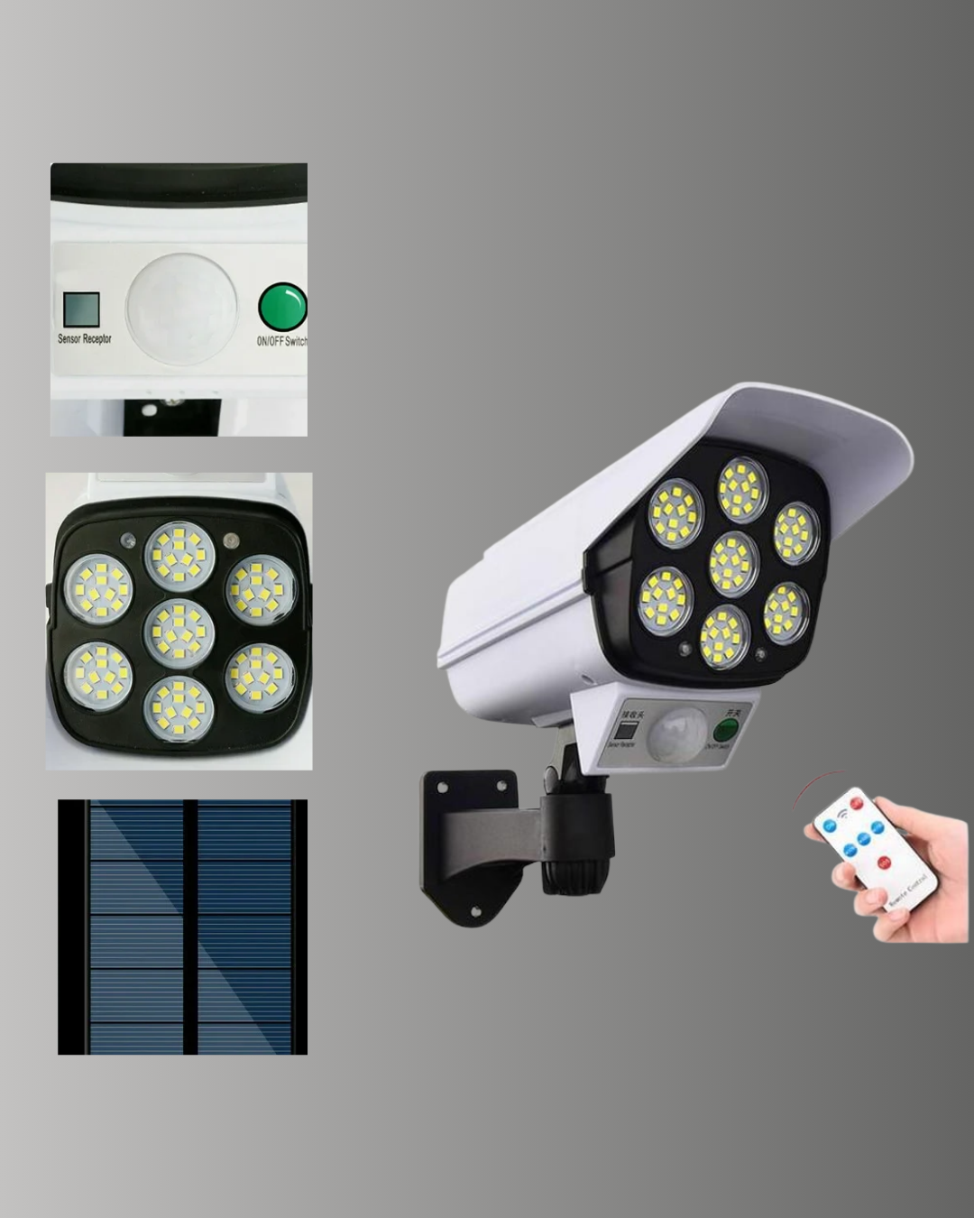 77 LED'li Güneş Enerjili Güvenlik Lambası ve Kukla Kamera – Hareket Sensörlü 2400mAh Pilli - Görsel 2