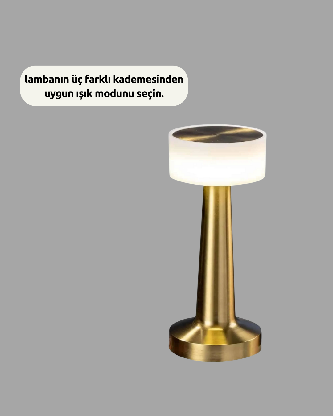 Touch Gece Lambası – Dokunmatik Kontrol Kablosuz Kullanım Metal Gövde - Görsel 4