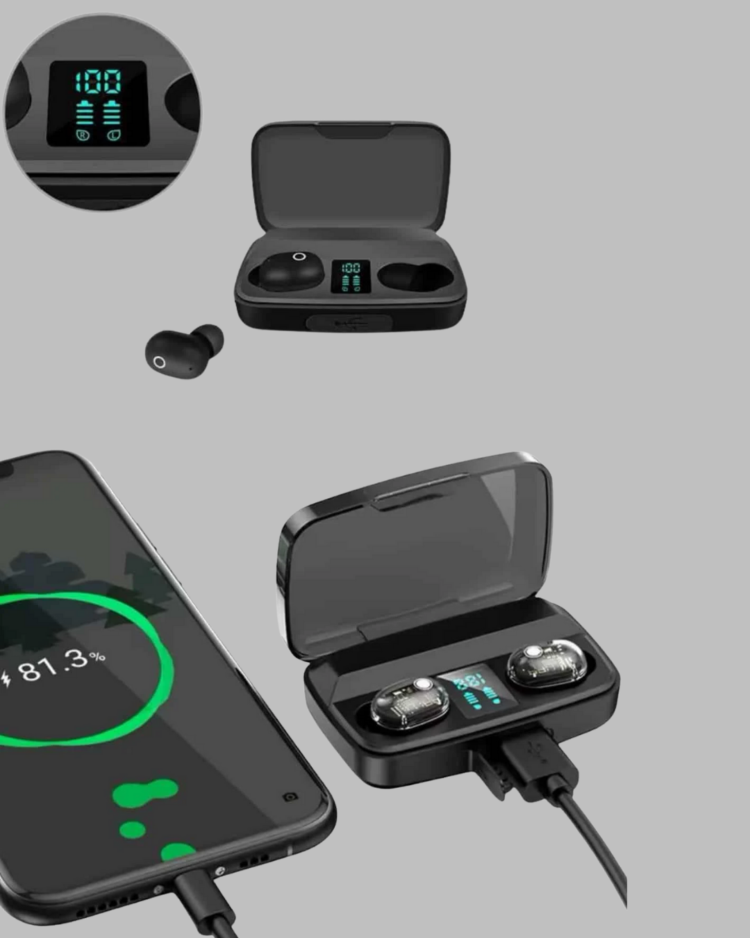 1800 mAh Güçlü Şarj Kutusu ile Bluetooth Kulaklık Seti - Görsel 3