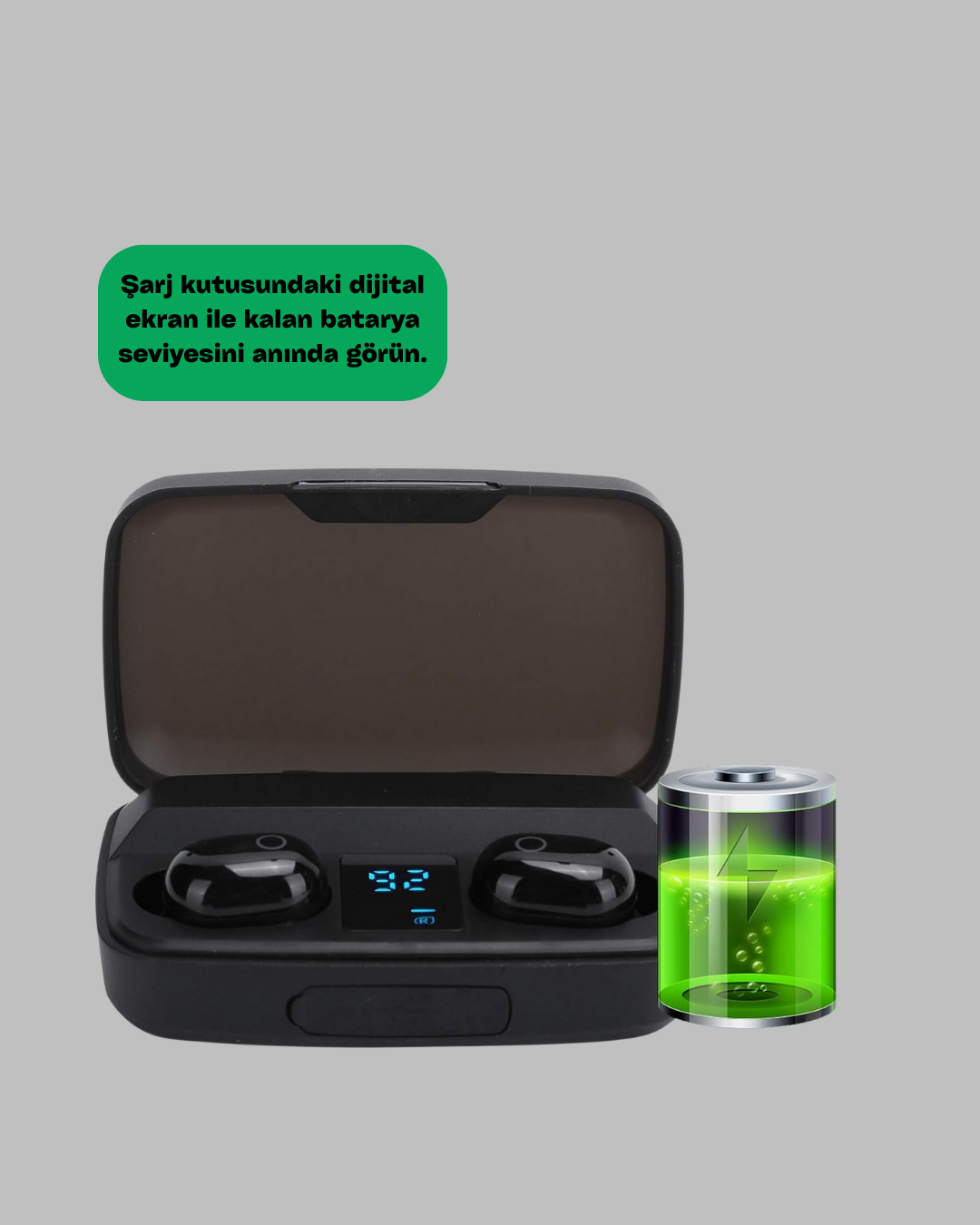 1800 mAh Güçlü Şarj Kutusu ile Bluetooth Kulaklık Seti - Görsel 5