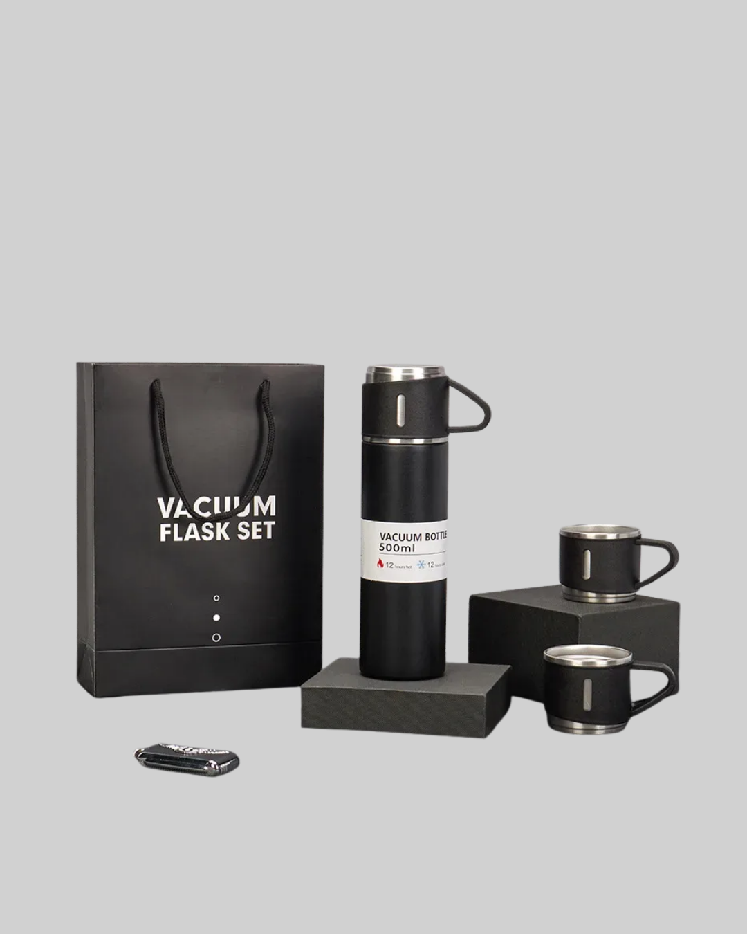 Isıyı Uzun Süre Koruyan 500 ml Termos Seti | Çelik Gövde 2 Bardaklı Hediye Kutulu - Görsel 3