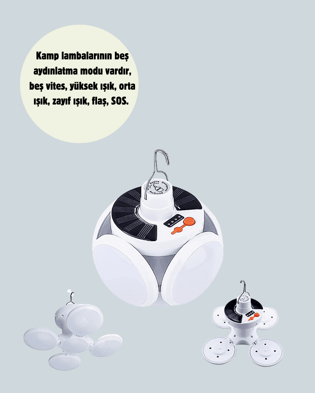 Uzaktan Kumandalı 360 Derece Katlanabilir Solar LED Aydınlatma Çadır Lambası - Görsel 3