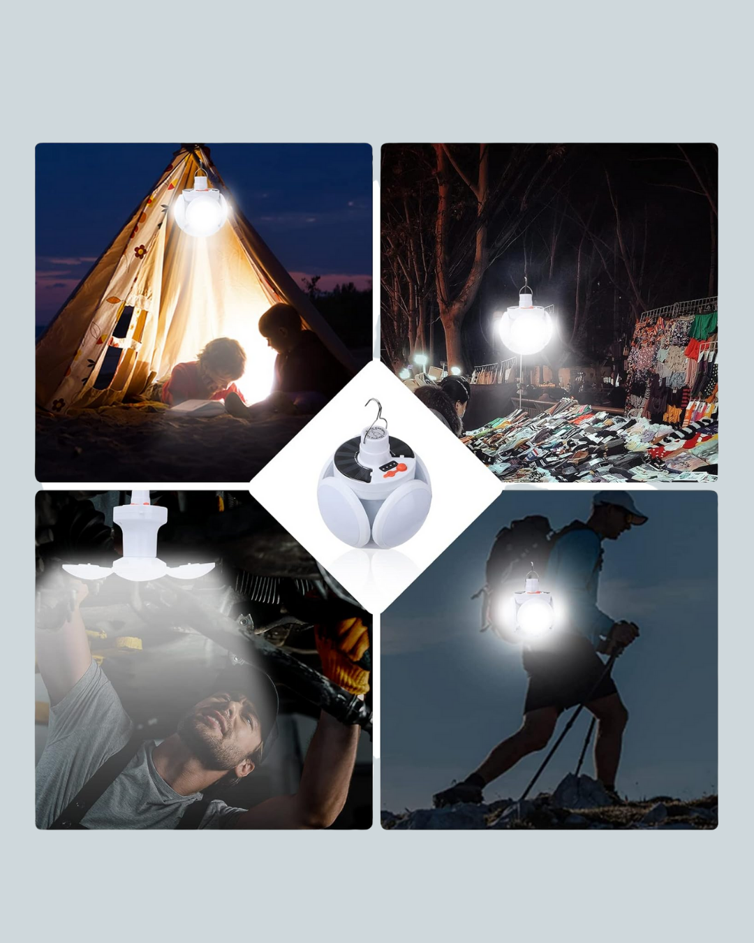 Uzaktan Kumandalı 360 Derece Katlanabilir Solar LED Aydınlatma Çadır Lambası - Görsel 4