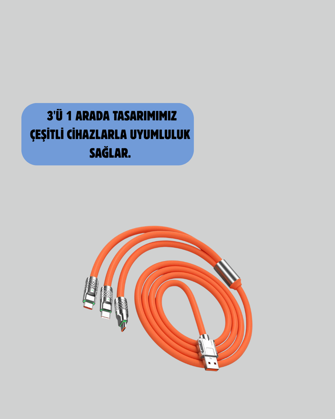 120 W Hızlı Çözüm Sunan 3'ü 1 USB Şarj Kablosu– Sağlam Gövde - Görsel 2