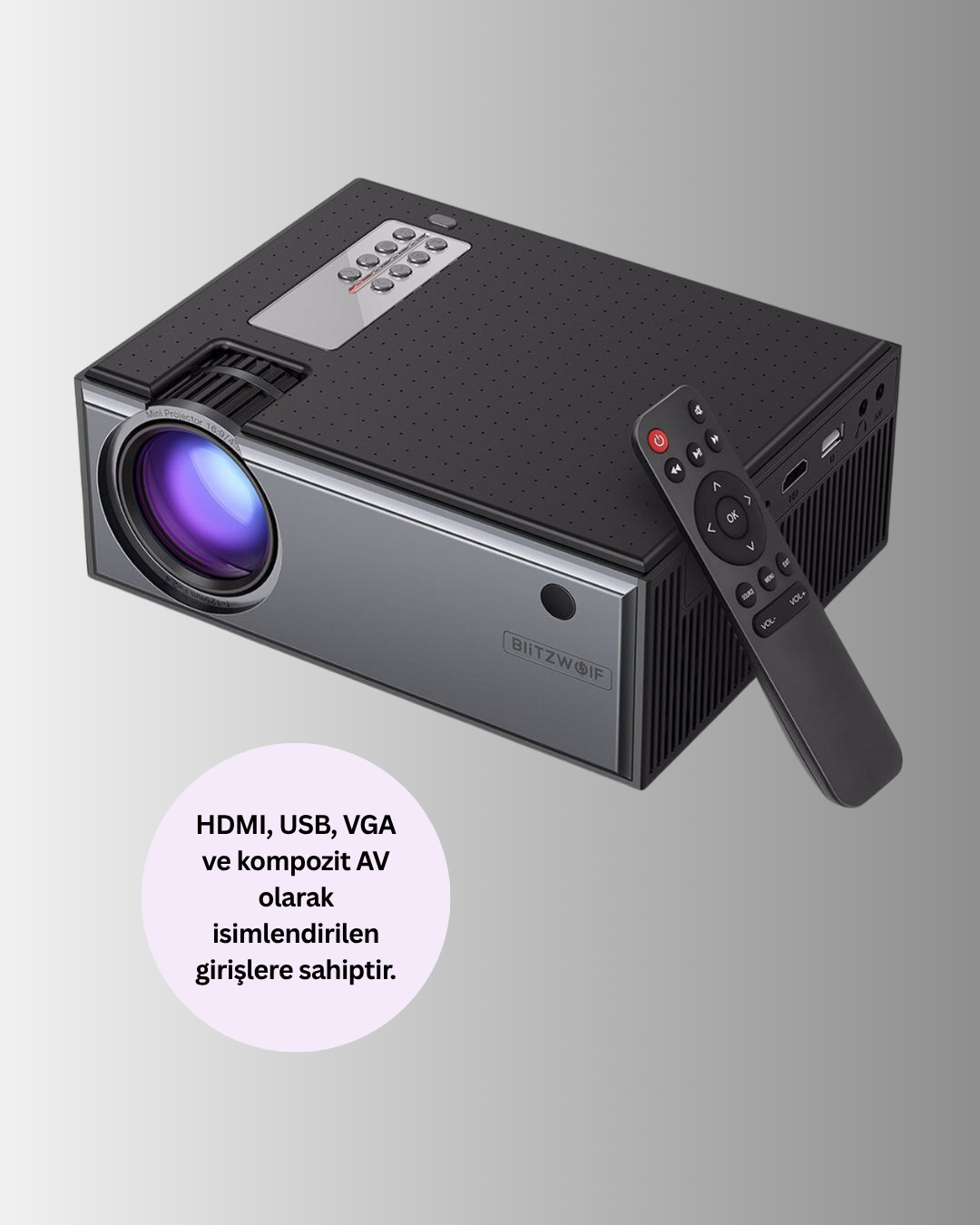 Full HD Destekli Taşınabilir Projeksiyon Cihazı – HDMI USB VGA Girişli Uzaktan Kumandalı - Görsel 2