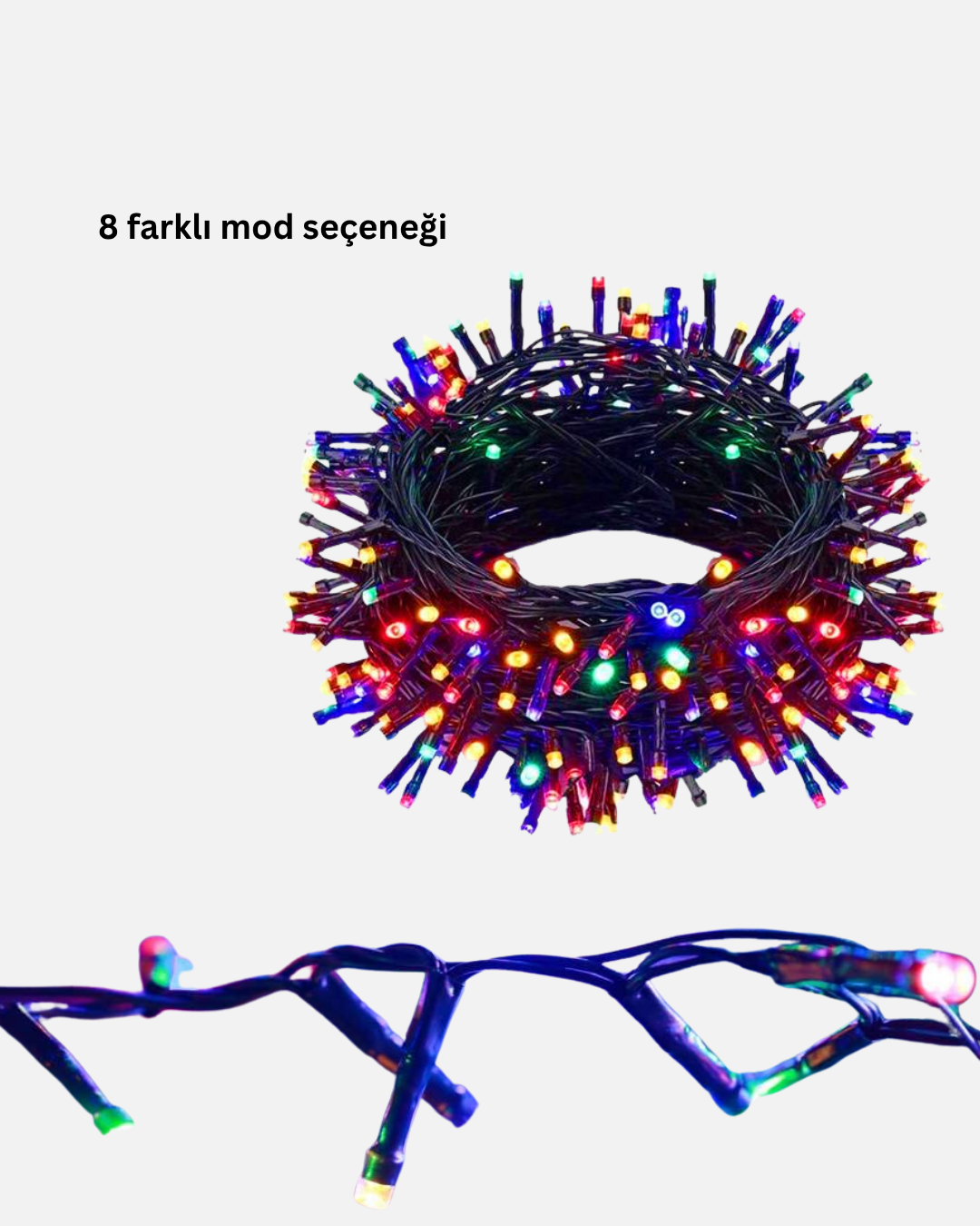 Siyah Kablolu LED Dekor Işık – 50 Ampullü 8 Farklı Işık Modu Suya Dayanıklı Tasarım - Görsel 3