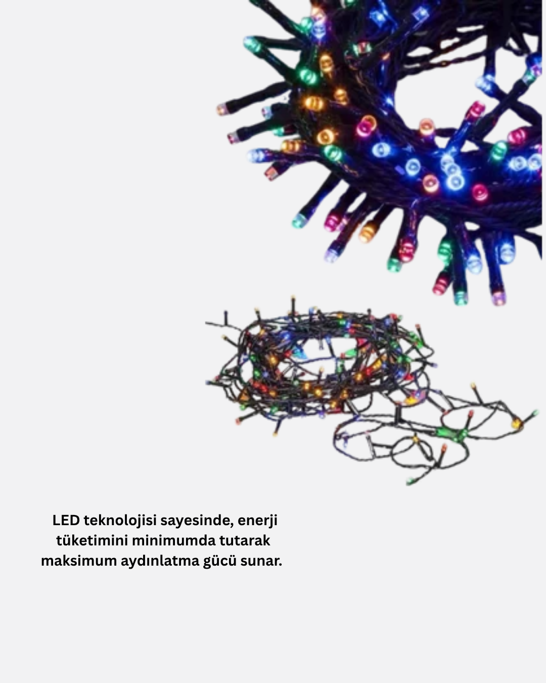 Siyah Kablolu LED Dekor Işık – 50 Ampullü 8 Farklı Işık Modu Suya Dayanıklı Tasarım - Görsel 5