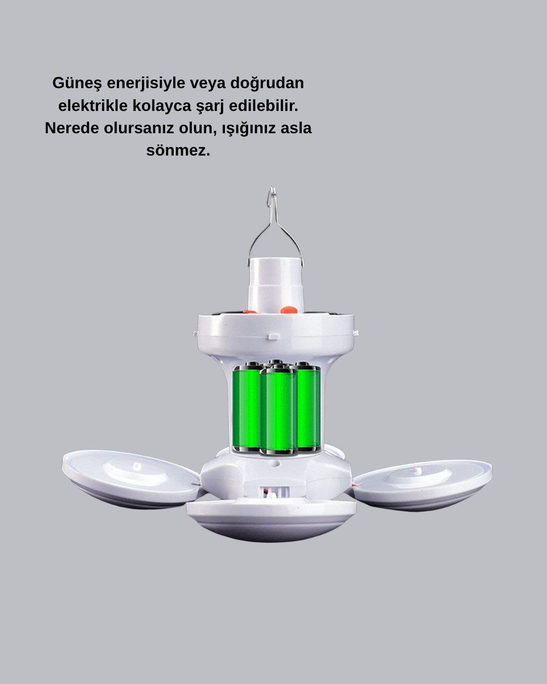 5 Kanatlı Solar Kamp Lambası – USB Şarjlı Taşınabilir IP65 Su Geçirmez Bahçe Lambası - Görsel 3