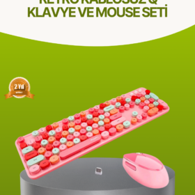 Bluetooth Retro Kablosuz Klavye ve Mouse Seti – 3 Cihaz Bağlantılı Sessiz Tuş Uzun Pil Ömrü