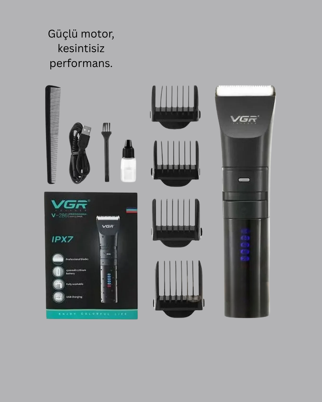 Şarjlı Tıraş Makinesi –Dijital Ekranlı Hızlı Şarjlı Profesyonel Kesim Seti - Görsel 5