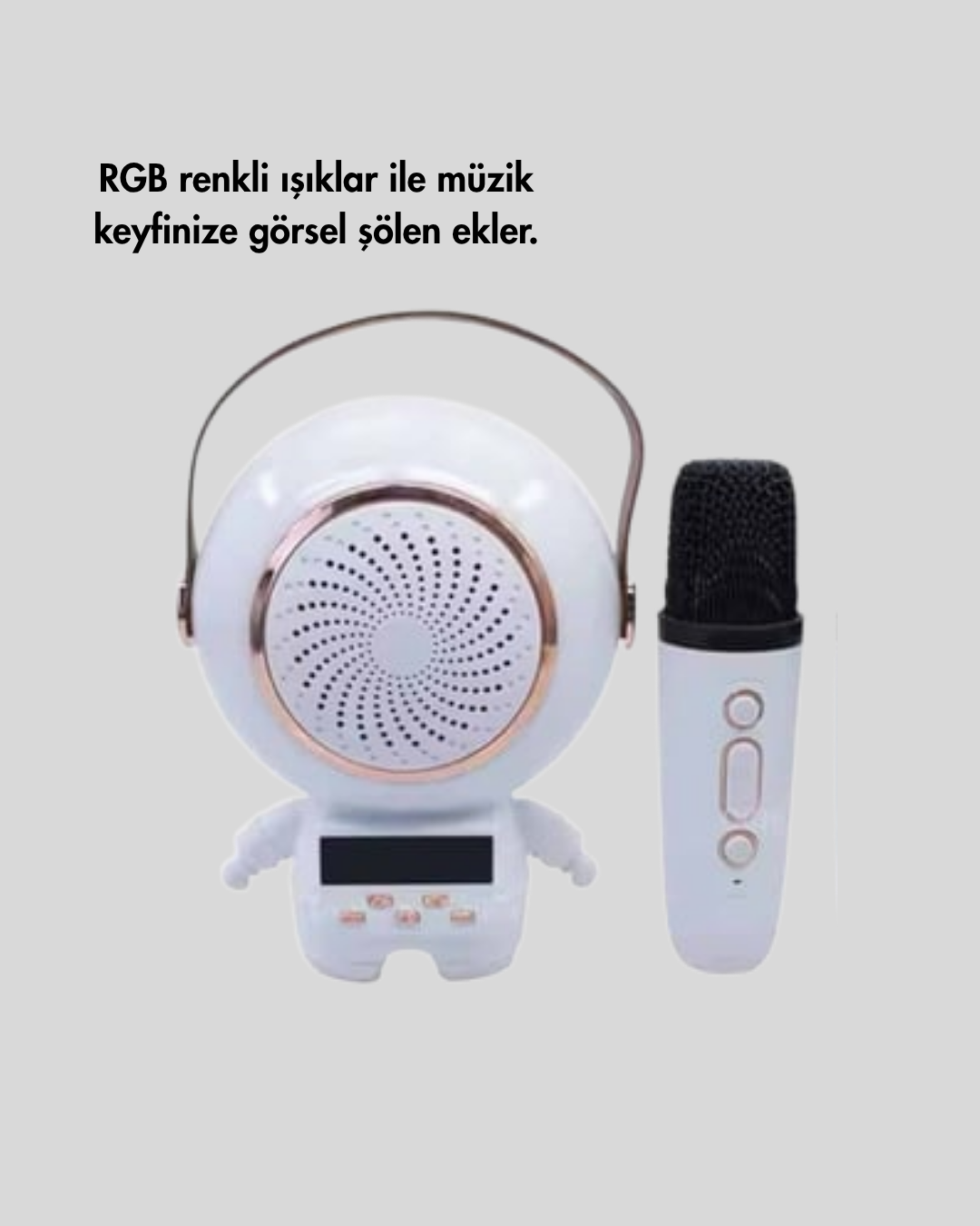 Astronot Tasarımlı Bluetooth Speaker ve Kablosuz Mikrofon Karaoke Seti - Görsel 4