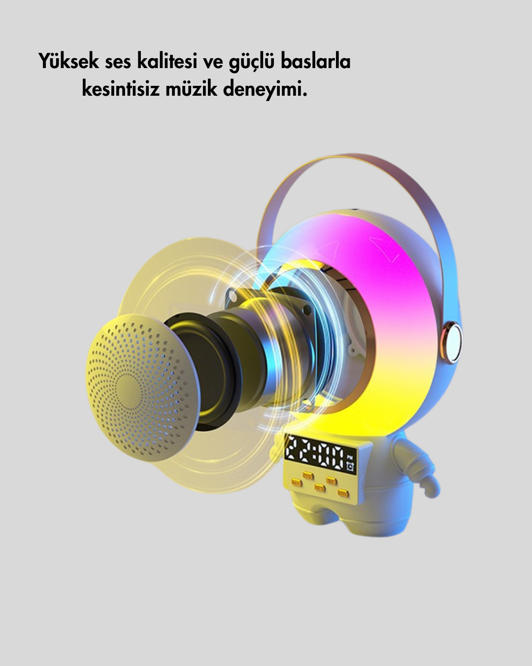 Astronot Tasarımlı Bluetooth Speaker ve Kablosuz Mikrofon Karaoke Seti - Görsel 5