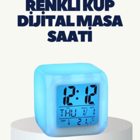 Termometre ve Takvim Özellikli 7 Renk Değiştiren Küp Alarm Saati
