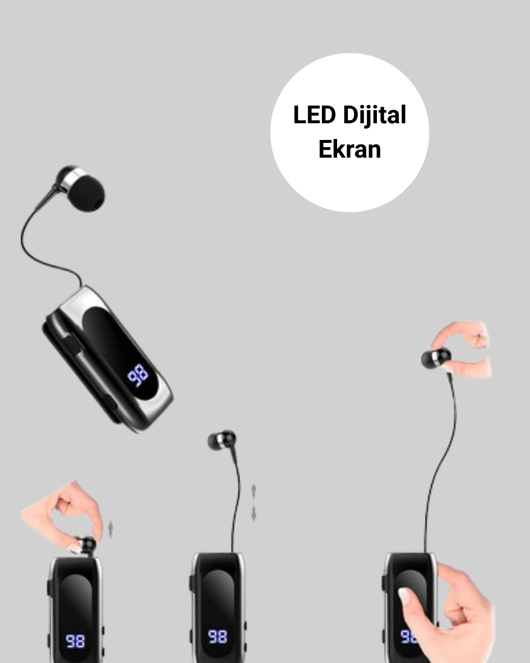 Bluetooth 5.2 Klipsli Kablosuz Kulaklık – Dijital Ekran & Titreşimli Uyarı - Görsel 5