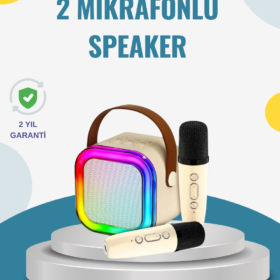 Kablosuz Karaoke Hoparlör – Çift Mikrofon ve LED Işıklı