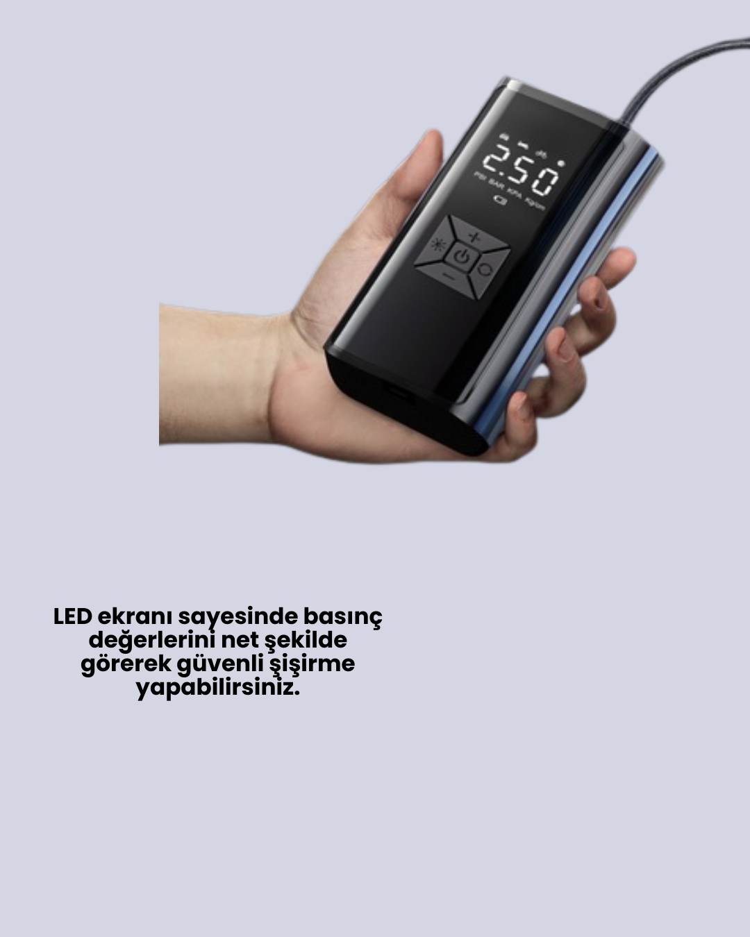 LED Fenerli ve SOS Işıklı Çok Fonksiyonlu Hava Kompresörü - Görsel 4