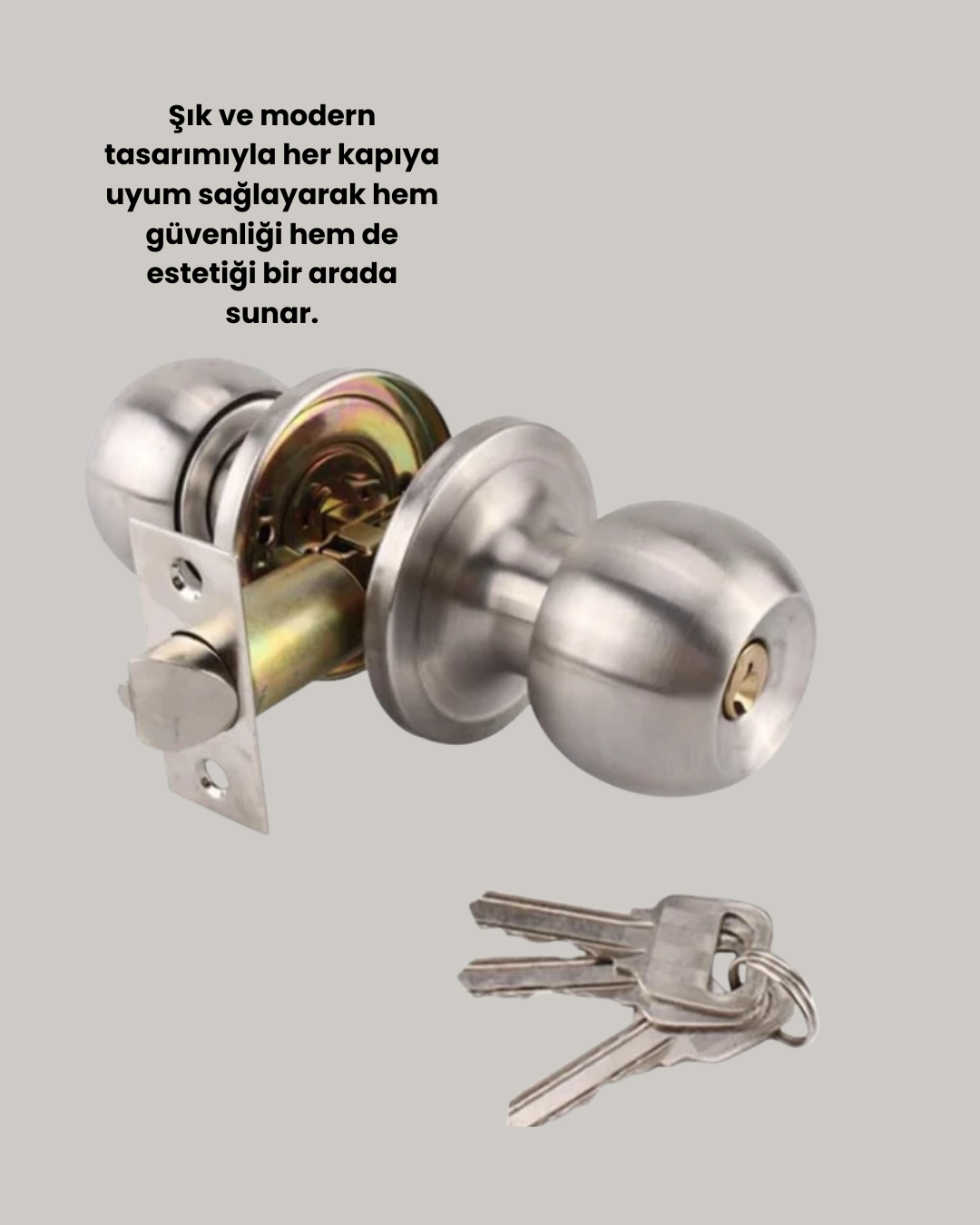 Paslanmaz Çelik Dayanıklı Topuzlu Kapı Kilidi - Görsel 4