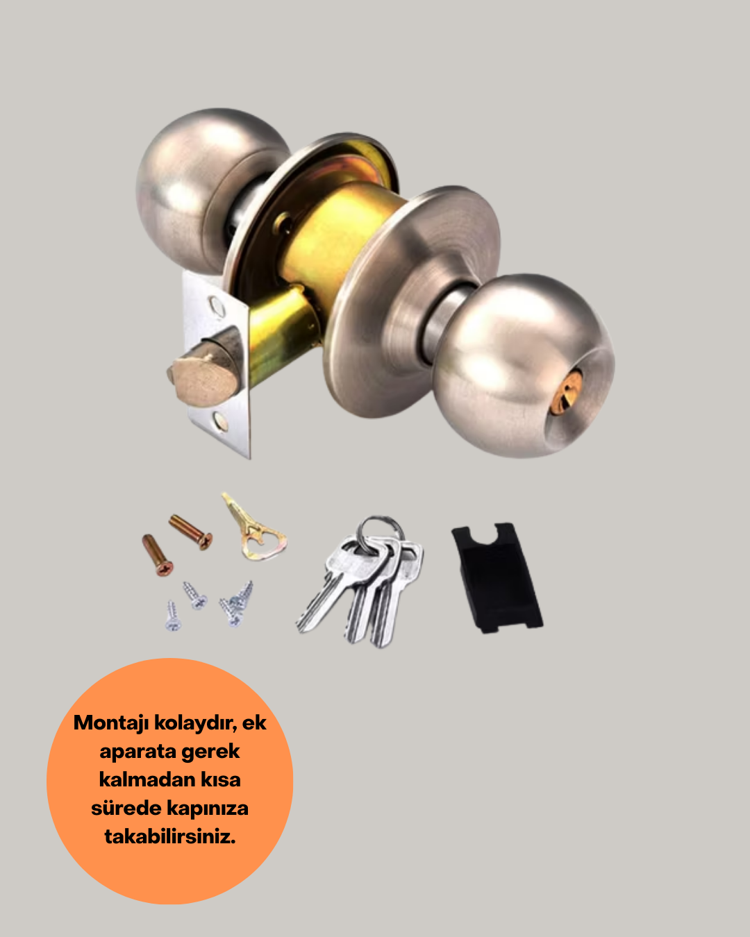 Paslanmaz Çelik Dayanıklı Topuzlu Kapı Kilidi - Görsel 5