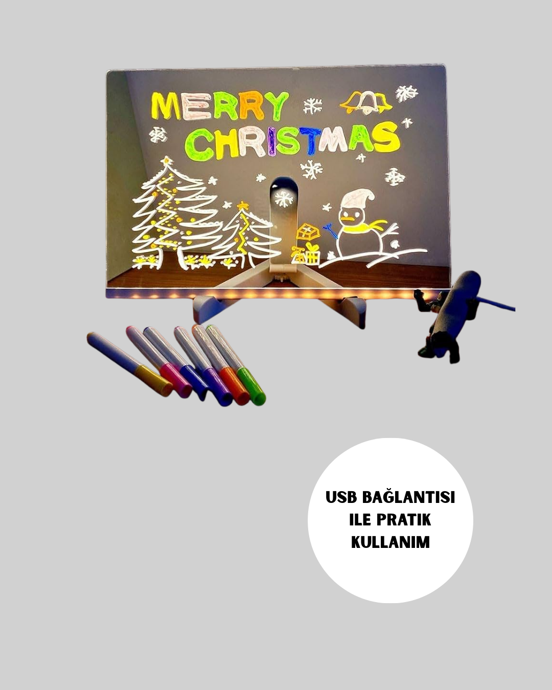 Silinebilir LED Mesaj Tahtası 7 Renkli Kalem Dahil - Görsel 5