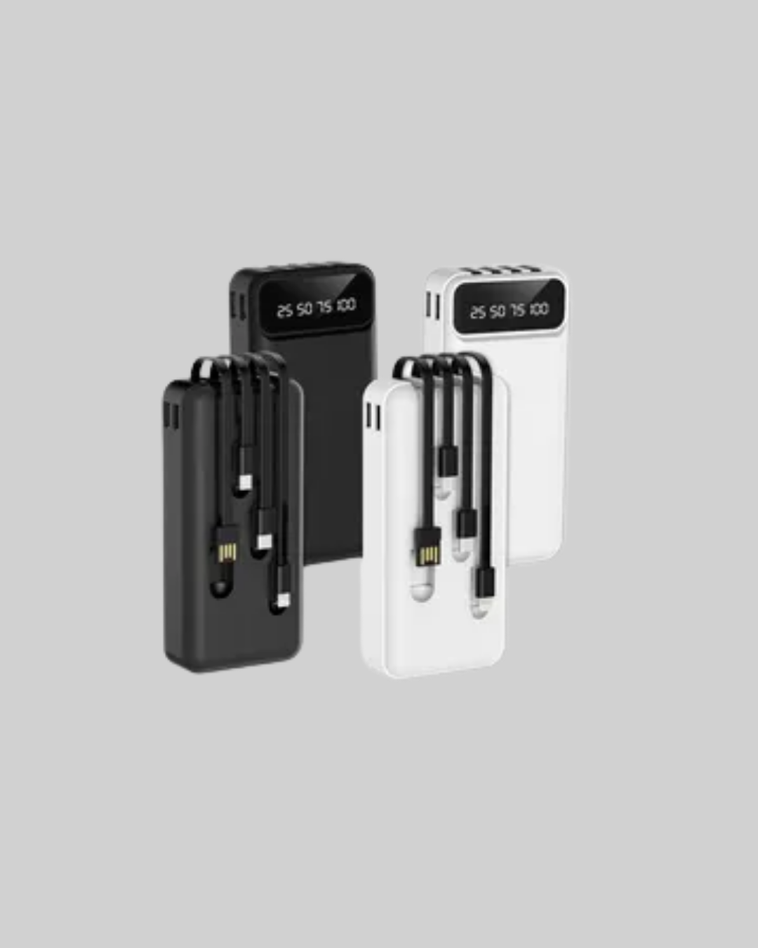 LED Işıklı 20.000mAh Powerbank LCD Gösterge Dahili Çoklu Kablo - Görsel 5