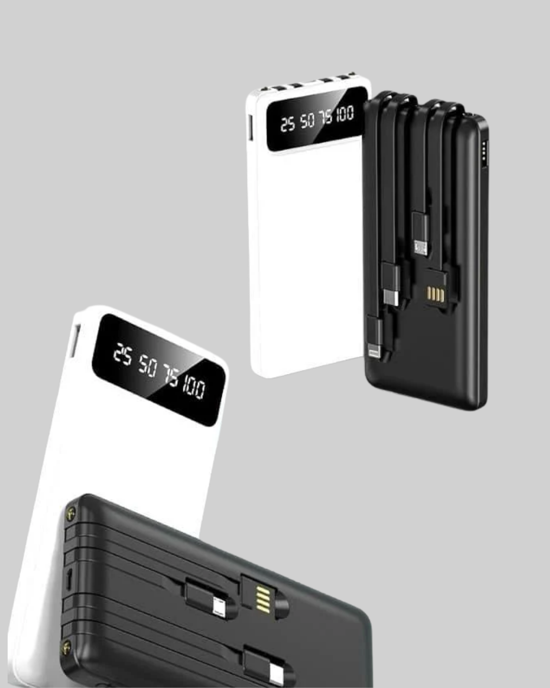 20.000mAh PD Powerbank LED Işık LCD Ekran Dahili Kablo Çoklu Giriş - Görsel 2