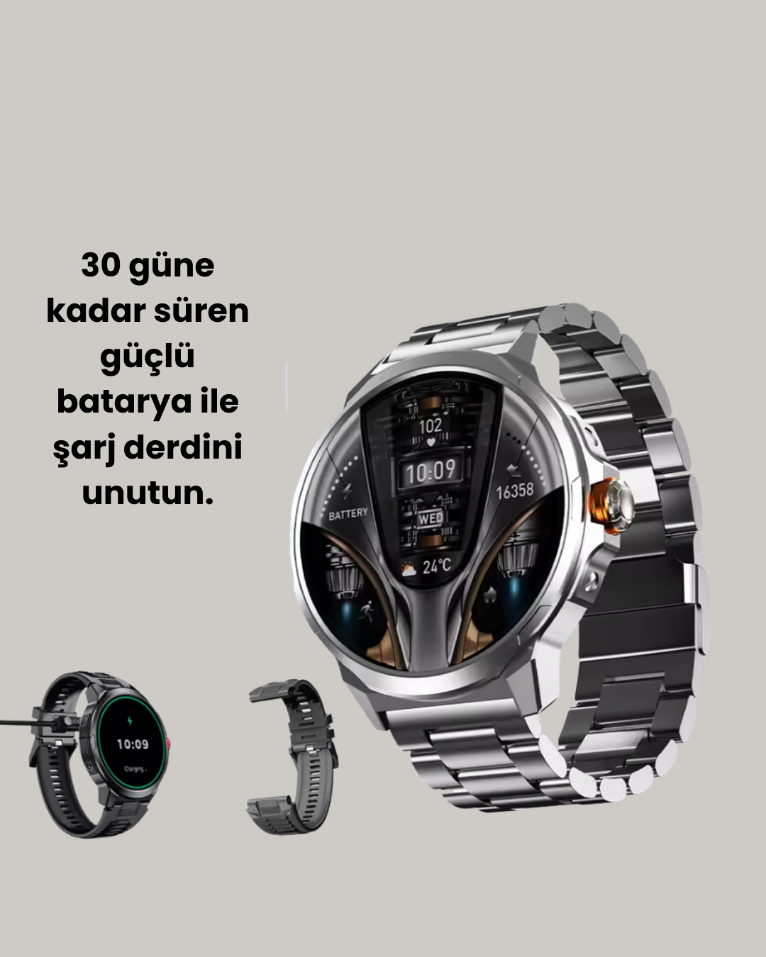 Şık Metal Kasa ve Değiştirilebilir Kordonlarla SW80 Smartwatch - Görsel 3
